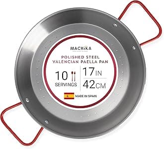 Machika Skillet Pan, Carbon Steel Paella Pan, Carbon Steel Pans for Cooking, Thin Carbon Steel Pan for Paella, Skillets For 10 Servings | 17 Inches