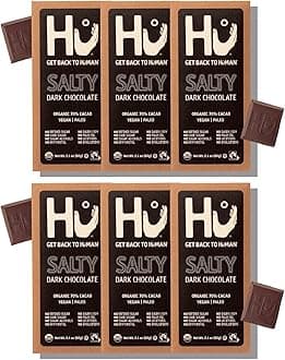 Chocolate Bars | 6 Pack Salty Chocolate | Natural Organic Vegan, Gluten Free, Paleo, Non GMO, Fair Trade Dark Chocolate | 2.1oz Each