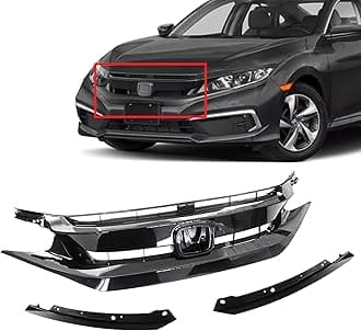PartsFlow 3PCS Front Bumper Grille Glossy Black Grill With eye lid For 2019 Honda Civic For 2020 Honda Civic