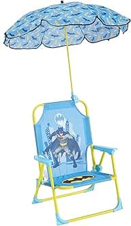 Batman Kids Outdoor Folding Beach Chair with Umbrella,Portable Camp Chair for Ages 3+, Lightweight & Compact for Beach, Camping, and Backyard