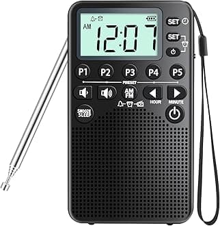 Battery Operated Portable Pocket AM/FM Radio | Digital Tuning, Loud Speaker, Excellent Reception | Portable Emergency & Outdoor Radio with LCD Screen, Alarm Clock, Preset, Sleep Timer, Snooze