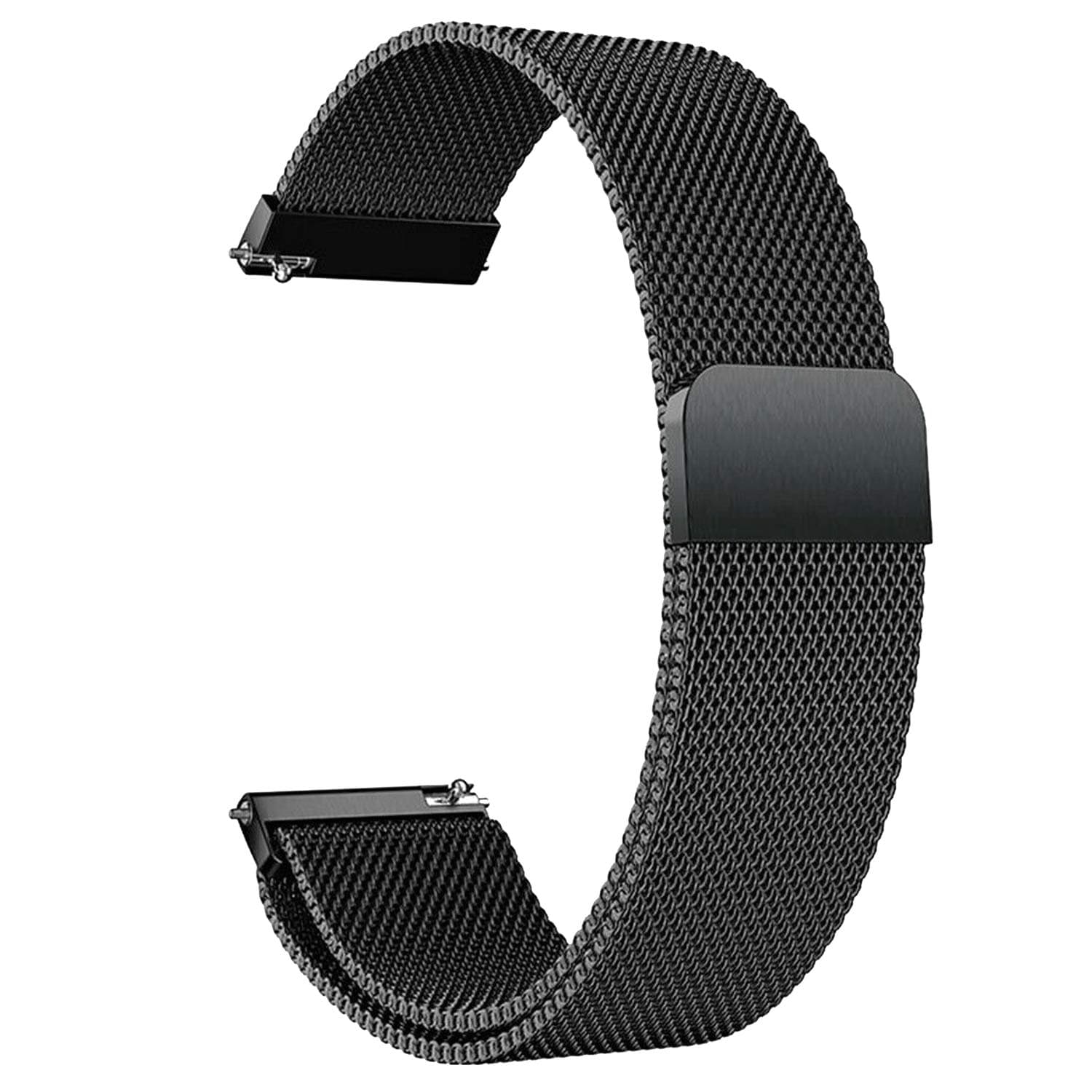 Watch Strap Magnetic Loop 20mm compatible with Goqii Smart Vital Smartwatch Luxury Metal Chain Black
