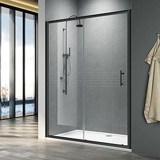 ELEGANT1100mm Black Sliding Shower Enclosure for Wetroom Cubicle in 6mm Safety Glass Screen Shower Door