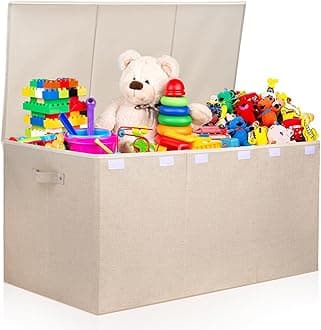 Extra Large Toy Box 167L, Sturdy Toy Storage Chest Organizer Bin Baskets with 2 Removable Divider for Boys, Girls, Kids, Nursery, Bedroom, Playroom, 35.5"x17" x17" (Linen Beige)
