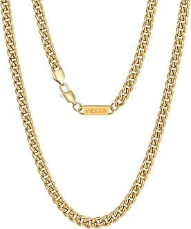 – Men's Gold Chain, 18K Real Gold Plated Miami Cuban Link Chain, Durable No Color Fading 3mm 4mm 6mm Men’s Necklace Chain Urban Fashion Street Wear