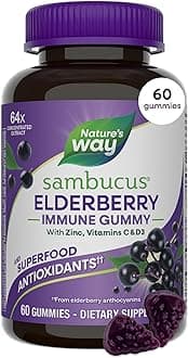 Nature’s Way Sambucus Elderberry Gummies, Immune Support Gummy for Adults & Kids Ages 4+ with Black Elderberry Extract, Vitamin C, Vitamin D3, and Zinc*, 60 Gummies