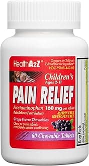 HealthA2Z® Children's Chewable Pain Relief | Acetaminophen 160mg | Chewable Tablets | Grape Flavor Chewables | Aspirin & Ibuprofen Free (60 Counts)