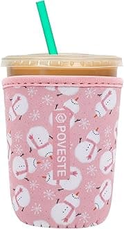 Reusable Neoprene Insulator Sleeve for Iced Coffee & Cold Soda, Coffee Sleeves for Iced & Hot Drinks, Cold Beverage Cooler Compatible with Starbucks, Dunkin (Christmas Snowman, Small: 16-18oz)