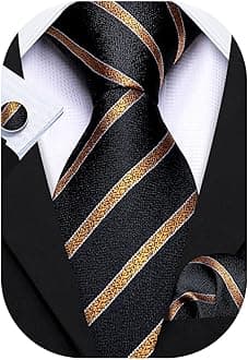 Tie Sets for Men Silk Stripe Necktie Woven Checkered Handkerchief Cufflinks Formal Business Wedding