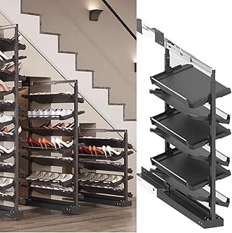 Pull-Out Shoe Rack Organizer for Closet Shoe Cabinet,Adjustable Height Retractable Metal Stackable Shoe Rack, Vertical Shelf Organizer for Small Bedroom Closet, Space Saving Storage, Black(85cm,6 Tier