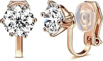 AllenCOCO 14K Rose Gold Plated 1.5 Carat CZ Clip-On Earrings - 7.5mm Round Cut Simulated diamond Clip-ons