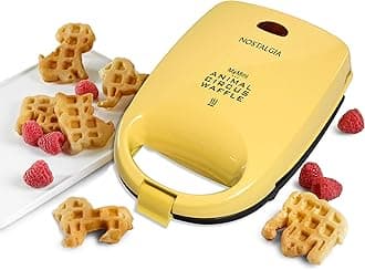 Nostalgia MANWFL4YW MyMini Electric Animal Circus Waffle Maker, Makes Cat, Dog, Elephant and Lion Shapes, Yellow, 4