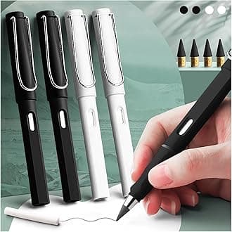 4 Pcs Infinity Pencil, Forever Pencil With Eraser For Writing, Cute Eternal Pencils Everlasting Pen With Replaceable Nibs For Sketching (2 Black,2 White)