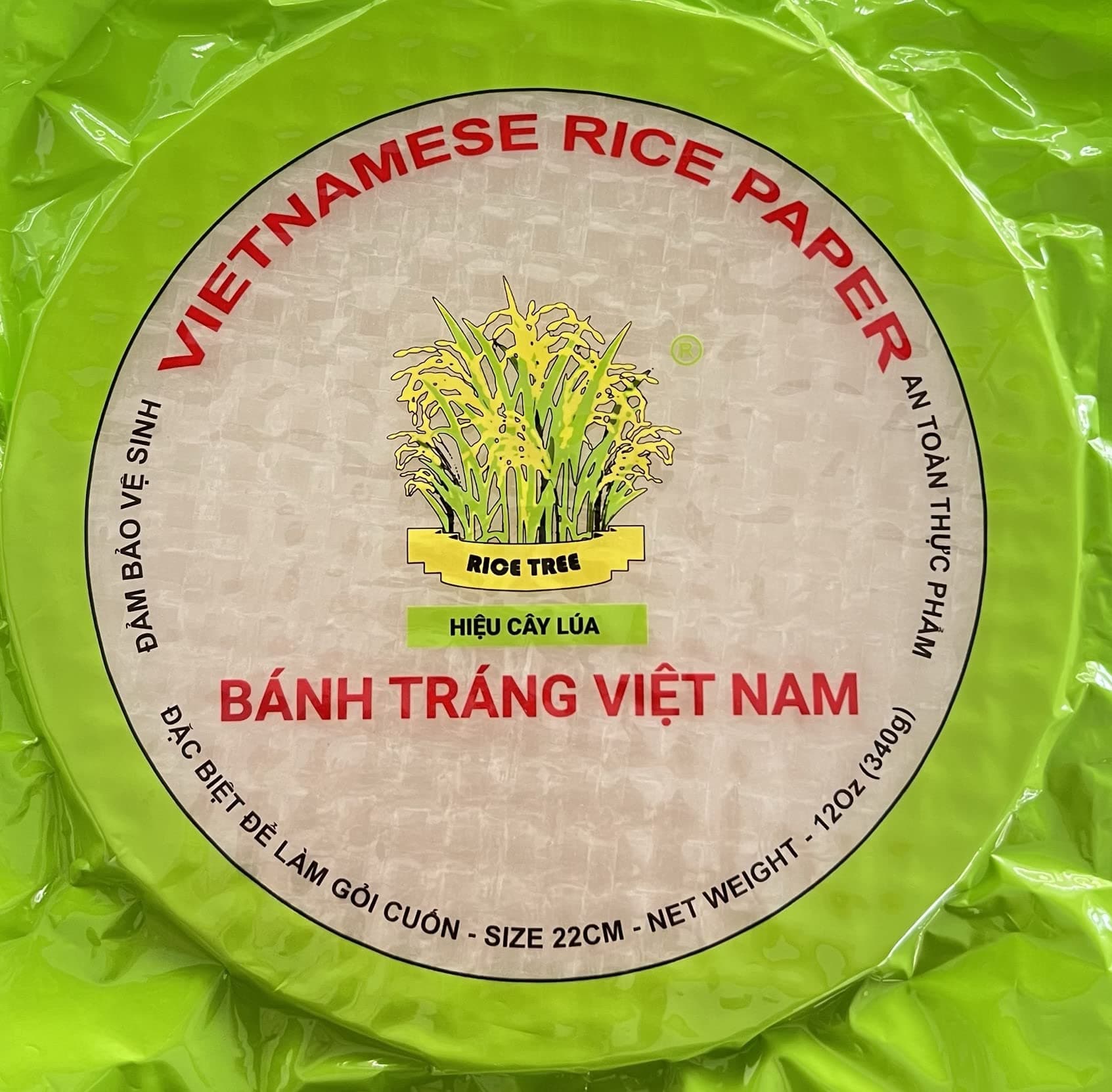 Bibamm Organic Spring Roll Rice Paper Wrapper for Fresh roll (22cm, Round, 12 oz), NON GMO, GLUTEN FREE, Made In Vietnam, Banh Trang Goi Cuon (1 PACK)