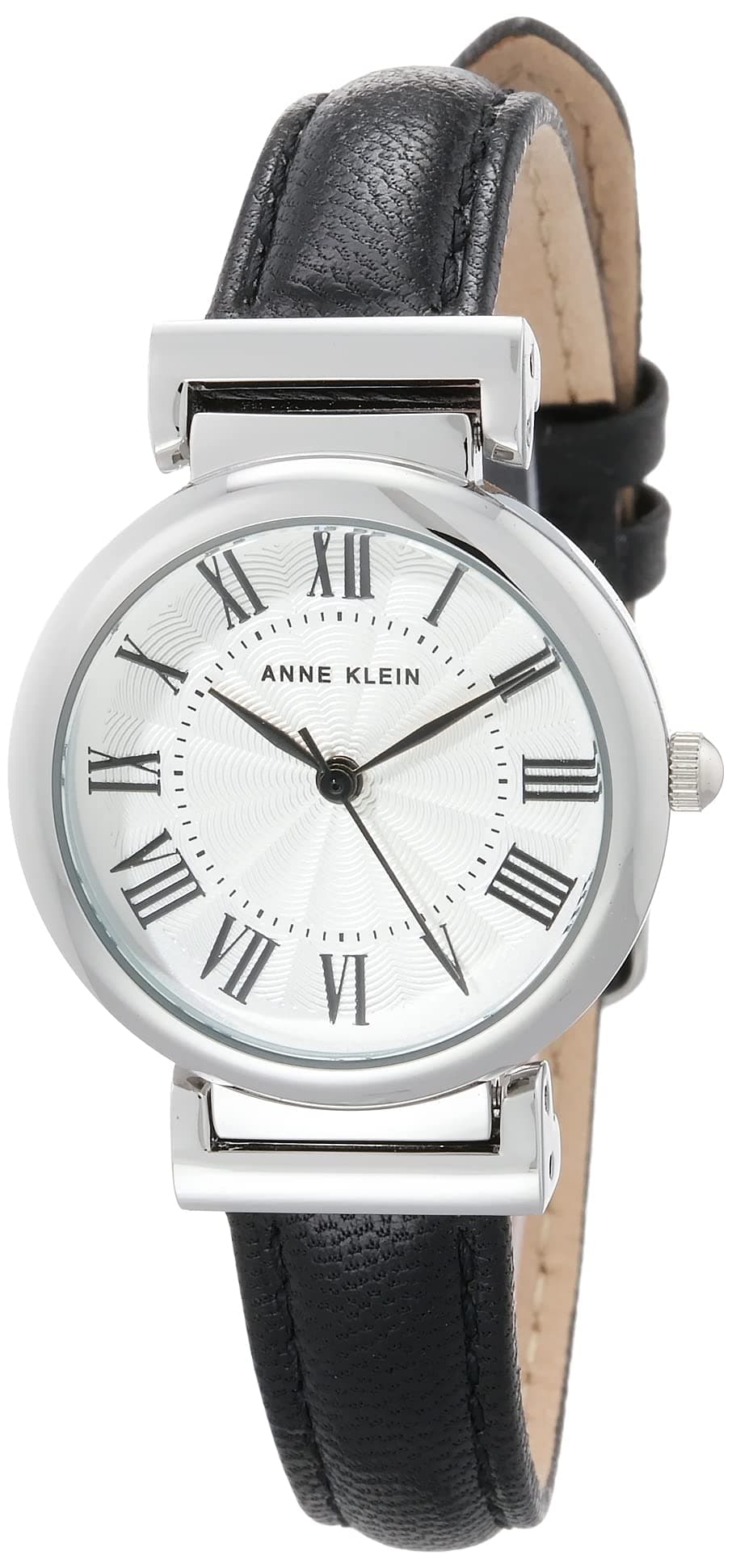 Leather Strap Watch for Women, Black/Silver
