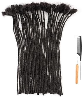 0.2cm Width 8 Inch 100 Strands 100% Human Hair Dreadlock Extensions for Men Women Kids Full Handmade Human Hair Loc Extensions Permanent Dread Extensions with Needle and Comb