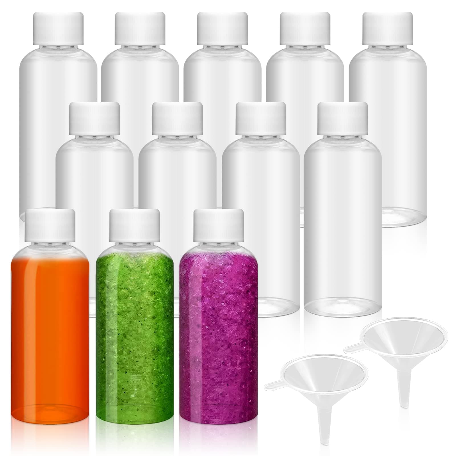 Bercoor 10 Pack 2 Oz Small Plastic Bottles for Liquids, Ginger Shot Bottles with Caps, Juice Shot 2 Oz Travel Bottles, Wellness Juice Shot, Freezer Safe, Leak Proof, Food Grade