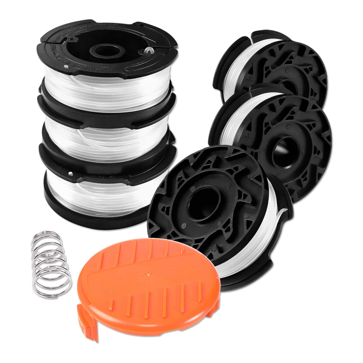 Strimmer Spool for Black and Decker, 6 Pieces Strimmer Line, Length 30 ft, Diameter 0.065 in with Spool Cover and Spring