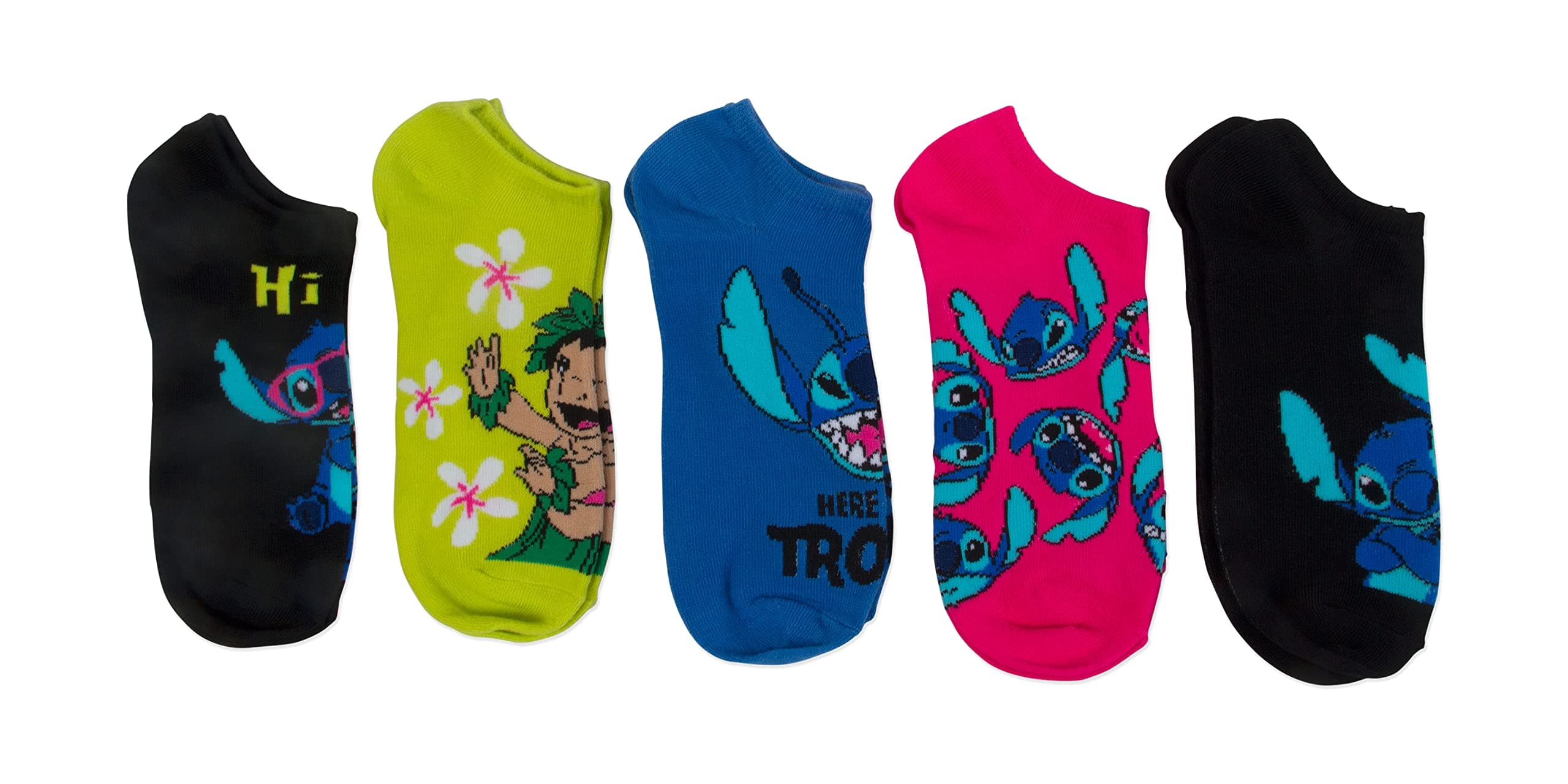Women's Lilo & Stitch 5 Pack No Show Socks