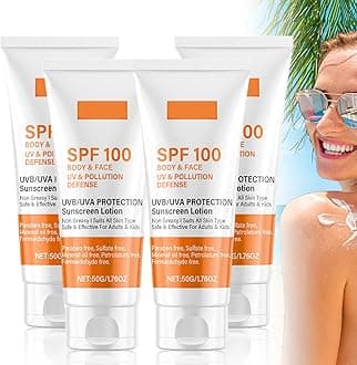 Sunscreen SPF 100 | Sunscreen For Body & Face, Face Sun Lotion Cream with SPF100, Ultra Light UV Protetion Cream, Refreshing And Non Greasy, 50g (4 PCS)