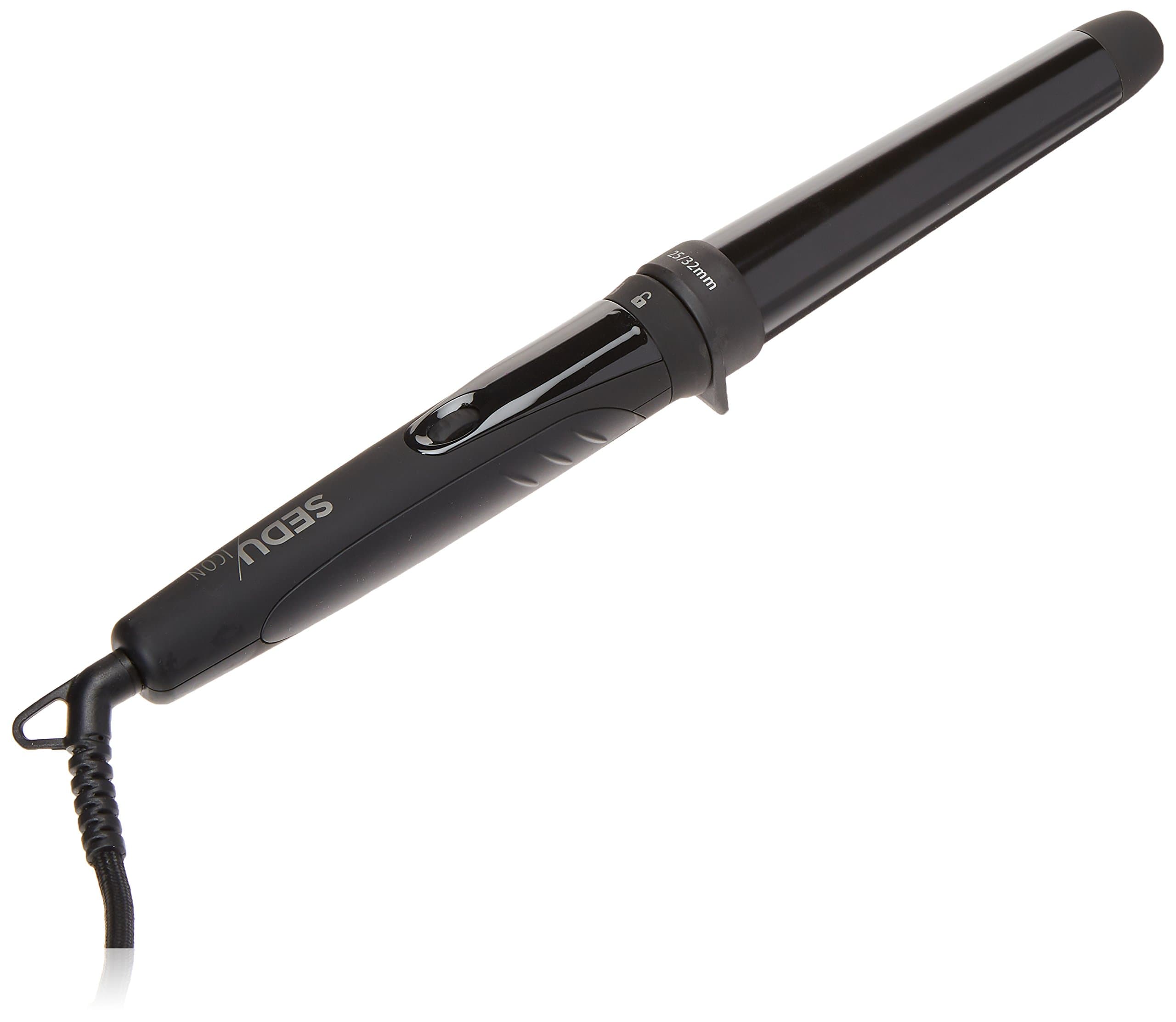 Sedu ICON Interchangeable Curling Iron with Three Barrels 32mm -25mm (1¼” -1”) and StyleShield Technology, Variable Heat Settings, Dual Voltage 100V-240V - Black