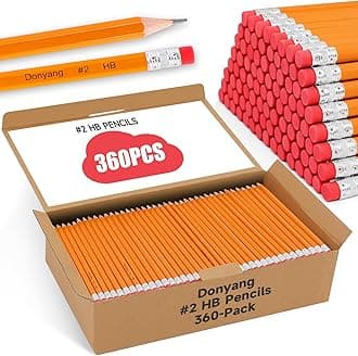 Donyang 360 Pack #2 Pencils Bulk, Pre-Sharpened Number 2 HB Yellow Pencils with Top Erasers for Writing, Drawing, Sketching, Teacher Essentials Office Accessories