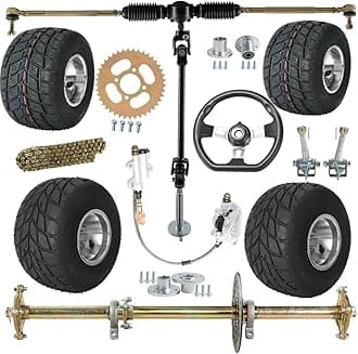 32" Racing Go Kart Rear Axle Kit 5" Wheels Rain Tires Front Steering Assembly Brake 428 Sprocket for DIY Part ATV Quad Go Cart Drift Trike Karting Buggy Golf Cart