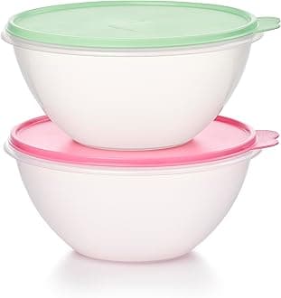 Tupperware Heritage Wonderlier, 10.5 Cup Food Storage Bowl Set of 2 in Vintage Colors, Dishwasher Safe and BPA Free (2 Containers, 2 Lids)