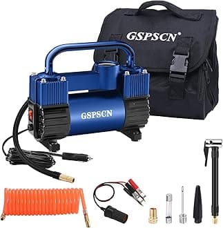 GSPSCN 6X Faster Inflation Tire Inflator Heavy Duty Double Cylinders with Portable Bag- Car Accessories，Metal 12V Air Compressor Pump 150PSI with Adapter for Car, Truck, SUV Tires, Dinghy, Air Bed