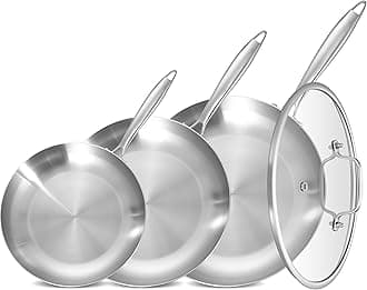 LOLYKITCH 8.5-10-12 Inch Tri-ply Stainless Steel Frying Pans Set of 3,Skillets,Induction Cookware Set,Oven and Dishwasher Safe,Detachable Handle