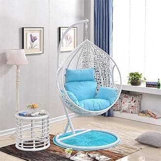 Blissful Backyards India Single Seater Swing Chair with Stand & Cushion Outdoor Indoor Balcony Garden Patio,Powder Coated Frame,UV Protected Wicker,Premium Cushion AF_in_013