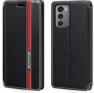 Shantime Classic Stripes Faux Leather Flip Case Compatible with LG Wing 5G, Invisible Magnetic Cover with Card Slot, Contrast Color Design(Black)