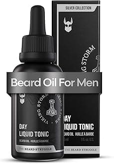 The Beard Struggle - Day Liquid Tonic Beard Oil - Silver Collection (Viking Storm) - Beard Oil for Men - Moisturize, Softens Hair, Reduces Itch - Day Time Beard Growth Oil (1 Fl oz)