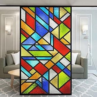 Stained Glass Church Style Decorative Privacy Window Film Static Cling No Adhesive Heat Control Glass Sticker for Home Office W43.3 x H78.74(110x200cm)
