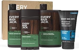Every Man Jack Men’s Pacific Cypress Bath and Body Gift Set - Clean Ingredients & Conifer Branches, Sea Salt, and Citrus Scent - Body Wash, 2-in-1 Shampoo, Deodorant & Face Wash