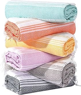 Genovega 6 Packs Oversized Cotton Turkish Beach Bath Towel Set Bulk 74"x38" Extra Large Sand Free Quick Dry Swim Camping Pool Clearance Towels Travel Blanket Adult Essentials