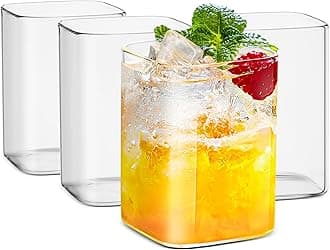 LUXU Drinking Glasses 8 oz,Thin Square Glasses Set of 4,Elegant Bar Glassware For Water,Juice,Beer, Drinks,and Cocktails and Mixed Drinks,Lead-Free Square Glass,Glass Drink Tumblers