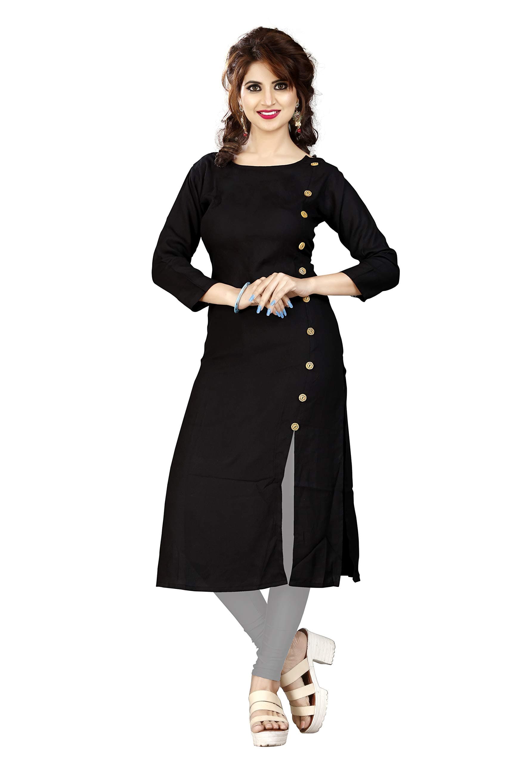 HF HOLYDAY FASHION Women's Plain & Solid Rayon A-Line Kurtis