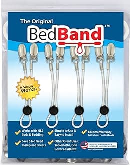 3 Pack (12 Bands) , White : The ORIGINAL Bed Band - Adjustable Fastener/Holder/Strap/Suspender/Gripper for Your Sheets (3 Pack - White)