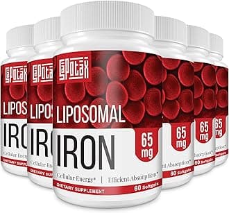 Liposomal Fe Iron Supplement for Women,65 mg Iron Supplement with Folic Acid & Vitamin B12 for Men,Red Blood Cell Production & Energy Support for Adults Iron Deficiency 60 Softgels(6 Bottle)