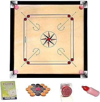 Superior Matte Finish Practice Carrom Board for Serious Professional Practice with Coins Striker and Powder Beige ABC- Engineering Wood (32 x 32 Inches Carrom Board Style B)