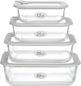 EcoEvo Glass Food Containers with Glass Lid, Microwave Safe Food Storage Container Set, 4 Pack, Airtight Storage Set with Leak Proof Lids, Meal Prep Containers