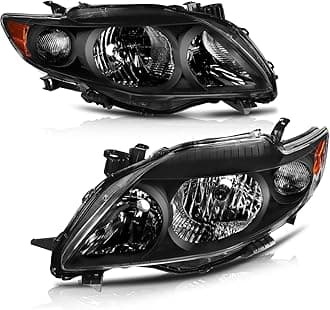 Headlight Assembly for Toyota Corolla 2009 2010 Black Housing Amber Reflector Clear Lens Driver and Passenger Side Headlamp