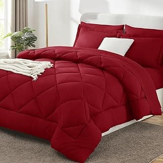 King Size Comforter Set Dark Red - 7 Pieces Bed in a Bag King, Luxury Soft Bed Set for All Seasons, Bedding Set with Down Alternative Comforter, Sheets, Pillowcases & Shams