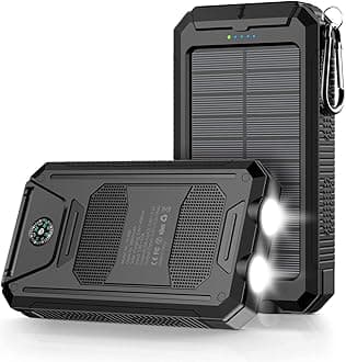 Power Bank,Solar Charger,36800mAh 5V3.1A QC 3.0 Dual 2 USB Port Built-in Powerful Flashlight IPX7(Deep Black)