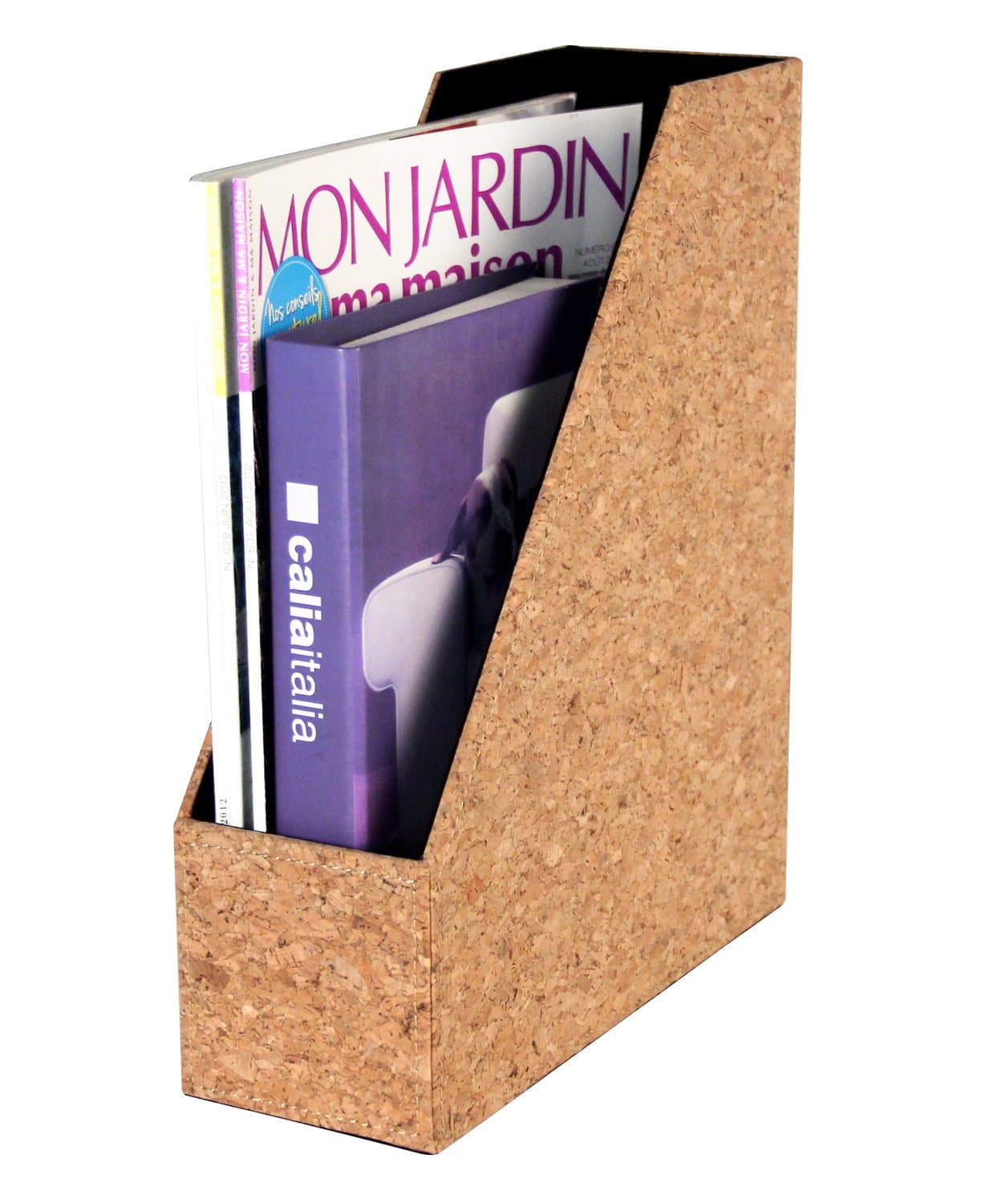 Magazine File Document Holder Organizer Bin, Desk Storage Organizer, Real Cork, 10x3.6x12 inches