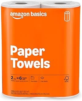 Amazon Basics 2-Ply Flex-Sheets Paper Towels, 2-Pack, 150 Sheets per Roll, 2 Basics Rolls = 6 Regular Rolls, for Everyday Use, Spills and Messes
