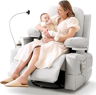 MAMAZING Lullapod Pro Oversized Rocking Chair Nursery with Adjustable Armrests, Electric Glider Nursing Chair for Breastfeeding, Power Swivel Recliner Chairs, Oeko-TEX & FSC Certified (Off White)