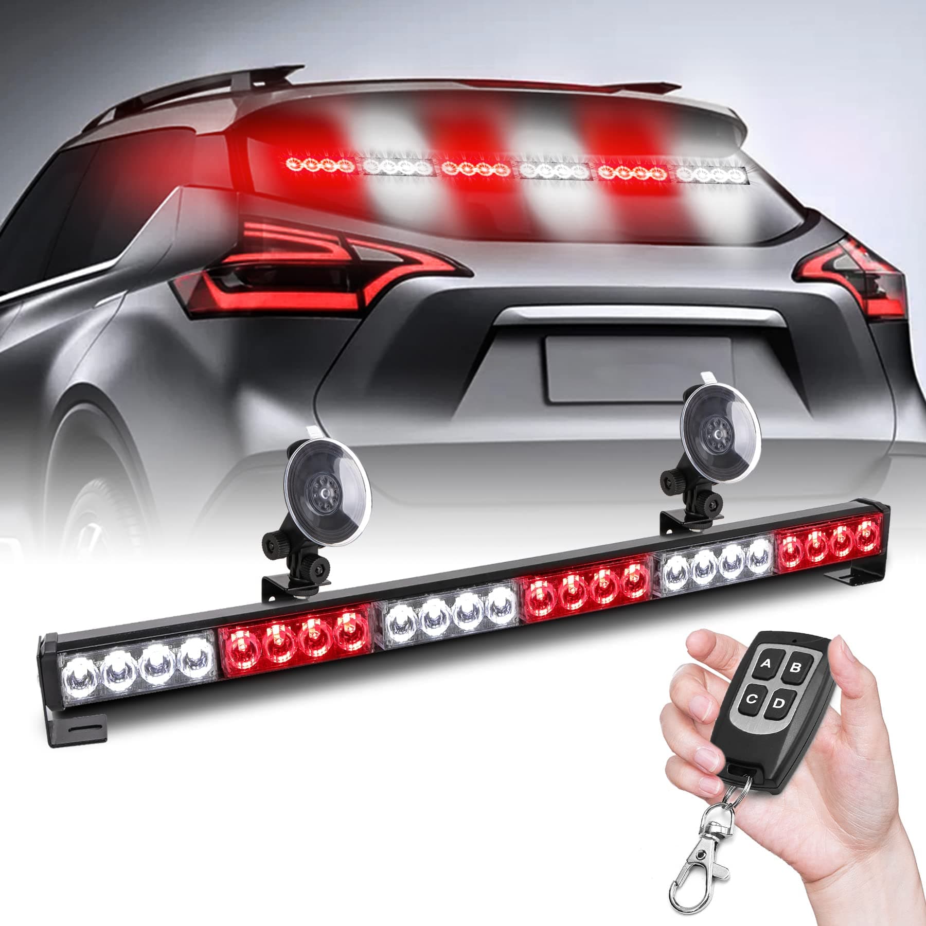 TeddyTT Emergency Strobe Firefighter Lights Bar Directional Traffic Advisor Warning Strobe Flash Emergency Fire Lights for Firefighters Vehicle Visor Lights 27 Inch 6Panel Led Remote Control White Red