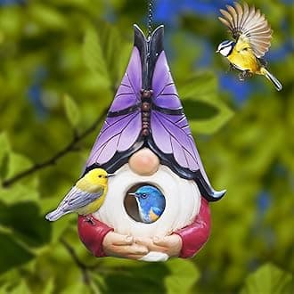 Gnomes Bird House for Outside, Unique Birdhouses Outdoor for Home Garden Decor, Resin Handicrafts, Easy to Install and Clean, Great Birdhouse Gift, SAME YOUNG SET